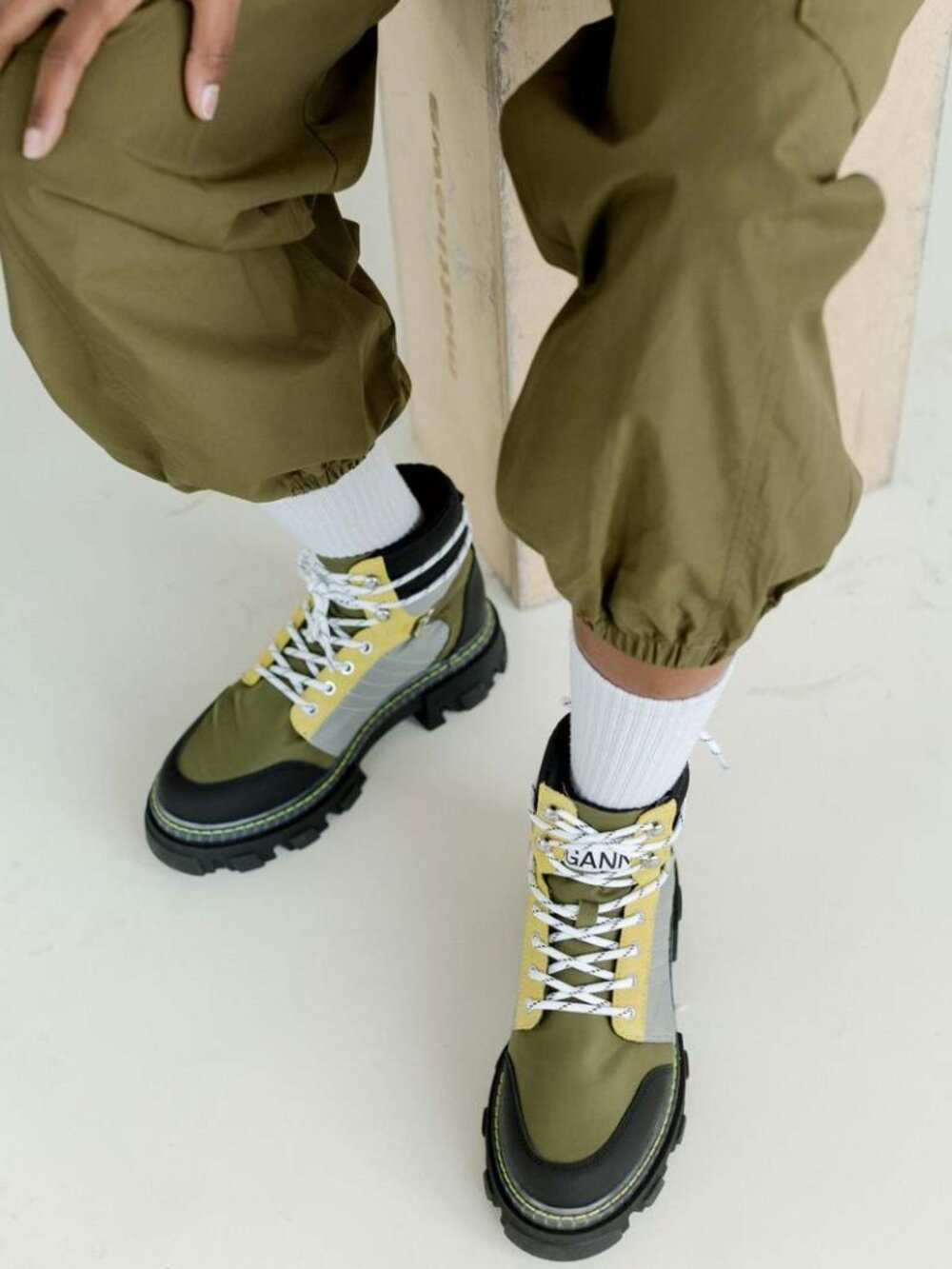 New Ganni Cleated Lace-Up Kalamata Hiking Boots Size 6 US /36 EU NWOT - Picture 2 of 6